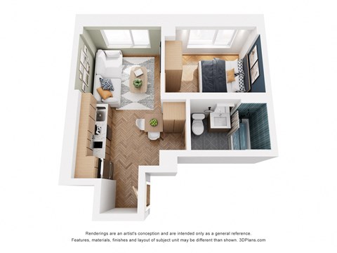 Floor plan for 1 bed, 1 bath, 356 sqft